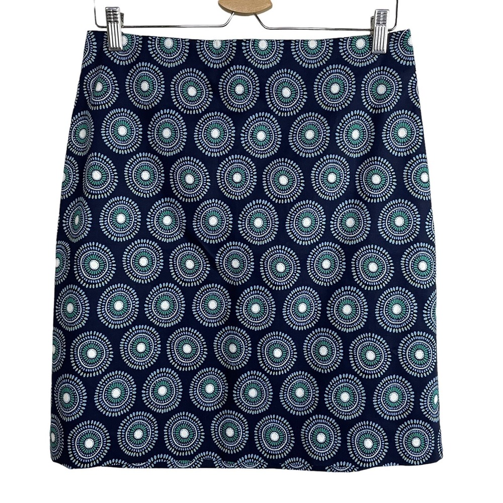 Ann Taylor Factory Blue Green White Batik Geometric Pencil Skirt 6 Cotton Blend‎